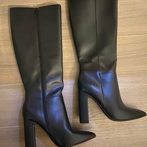 Black Knee-High Faux Leather Boots